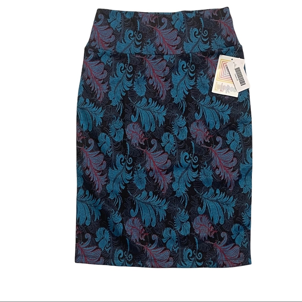NWT LulaRoe Cassie Black and Blue Floral Stretchy Pencil Skirt Size XS